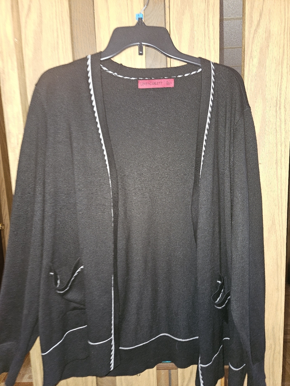 Love Scarlett Sz XL Black/White Trim Pocketed Open Front Cardigan